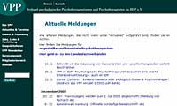 Website vpm Verband Psychologischer Psychotherapeutinnen und Psychotherapeuten im BDP e.V.